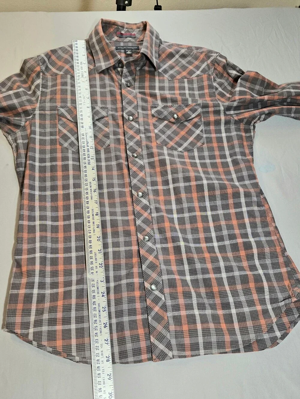 Banana Republic Men's Western Pearl Snap Shirt M 15-15½ Burnt Orange Plaid